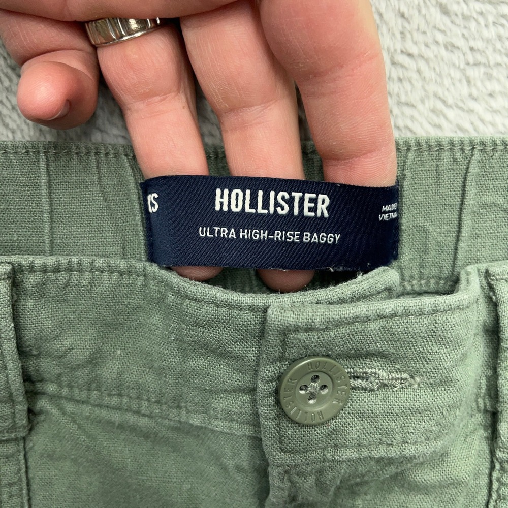 Hollister Ultra High Rise Baggy Cargo Pants Womens XS Olive Green Linen Outdoor - Picture 5 of 8